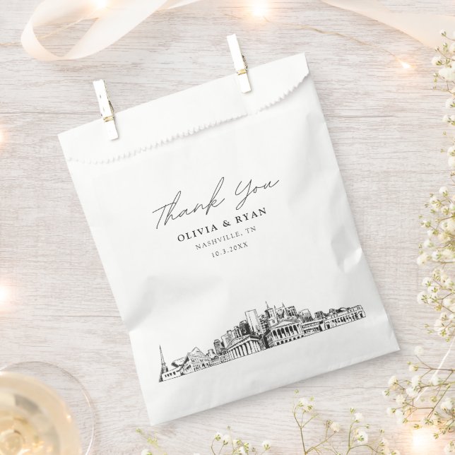 Nashville Wedding Skyline Personalised Favour Bag  (Clipped)