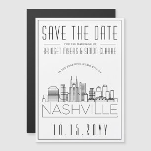 Nashville Wedding   Stylised Skyline Save the Date Magnetic Invitation