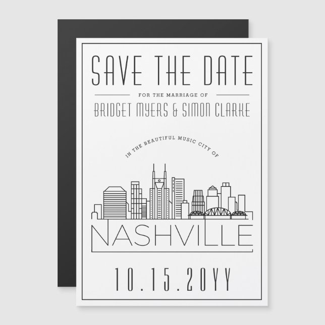 Nashville Wedding | Stylised Skyline Save the Date Magnetic Invitation (Front/Back)