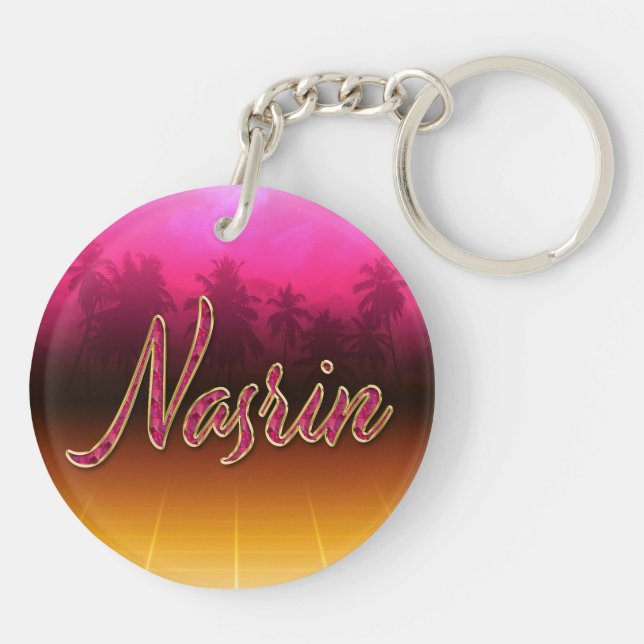 Nasrin first name golden pink keychain (Back)