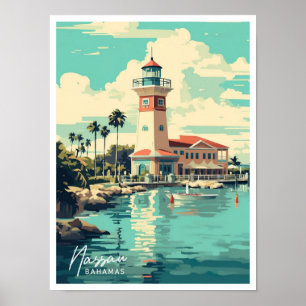 Nassau Bahamas Art Vintage Travel Illustration Poster