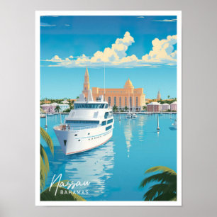 Nassau Bahamas Art Vintage Travel Illustration Poster