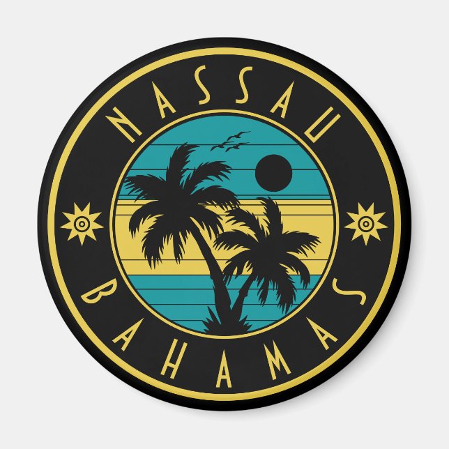 Nassau Bahamas Islands Retro Palm Trees Souvenirs Magnet (Front)