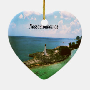 Nassau Bahamas, lighthouse in harbour Ceramic Tree Decoration