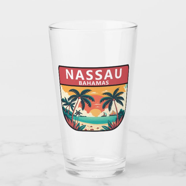 Nassau Bahamas Retro Emblem Glass (Front)