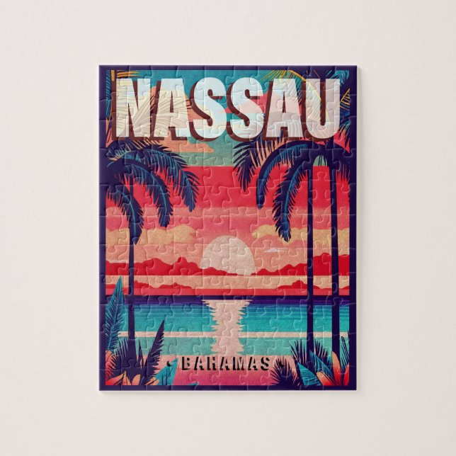 Nassau Bahamas Retro Sunset Souvenir 1950s Jigsaw Puzzle (Vertical)