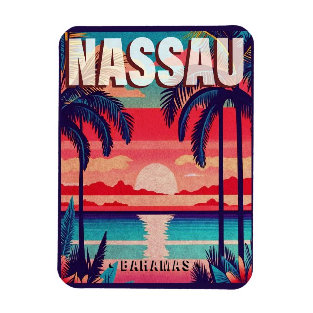 Nassau Bahamas Retro Sunset Souvenir 1950s Magnet (Vertical)