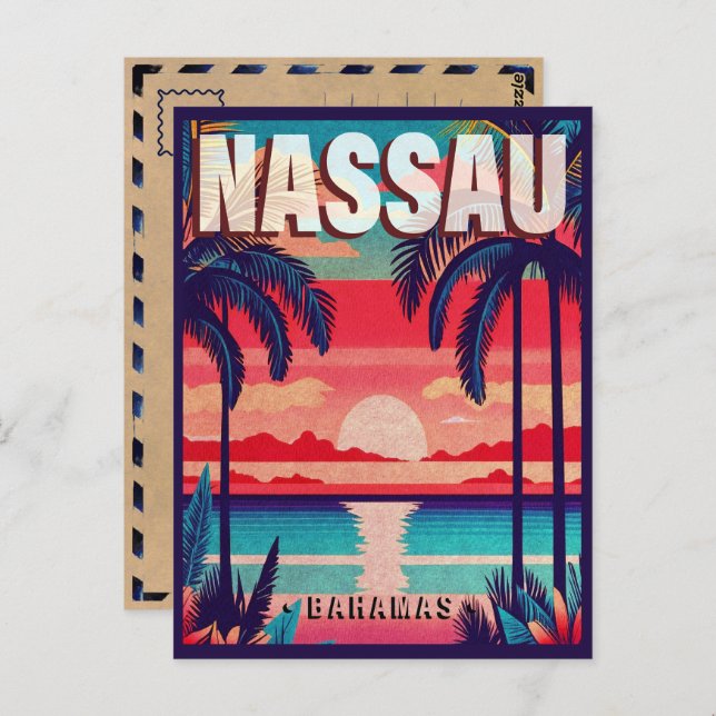 Nassau Bahamas Retro Sunset Souvenir 1950s Postcard (Front/Back)