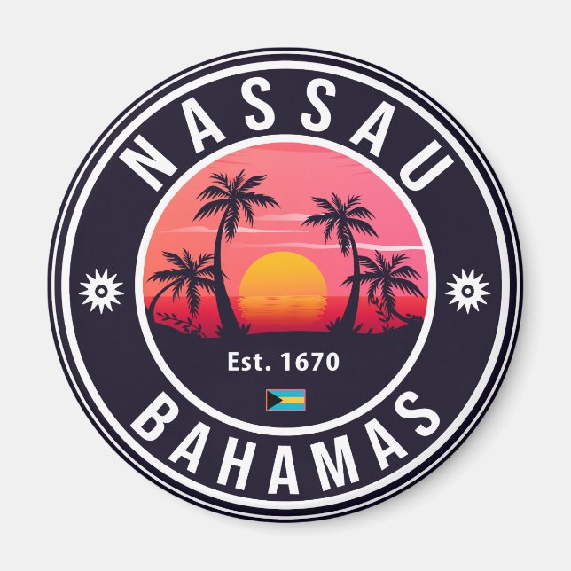 Nassau Bahamas Retro Sunset Souvenirs 80s Magnet (Front)