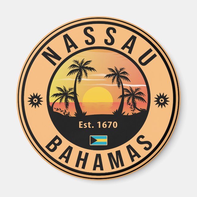 Nassau Bahamas Retro Sunset Souvenirs 80s Magnet (Front)