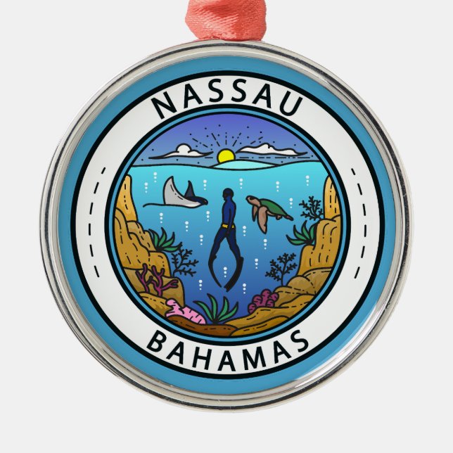Nassau Bahamas Scuba Badge Metal Tree Decoration (Front)