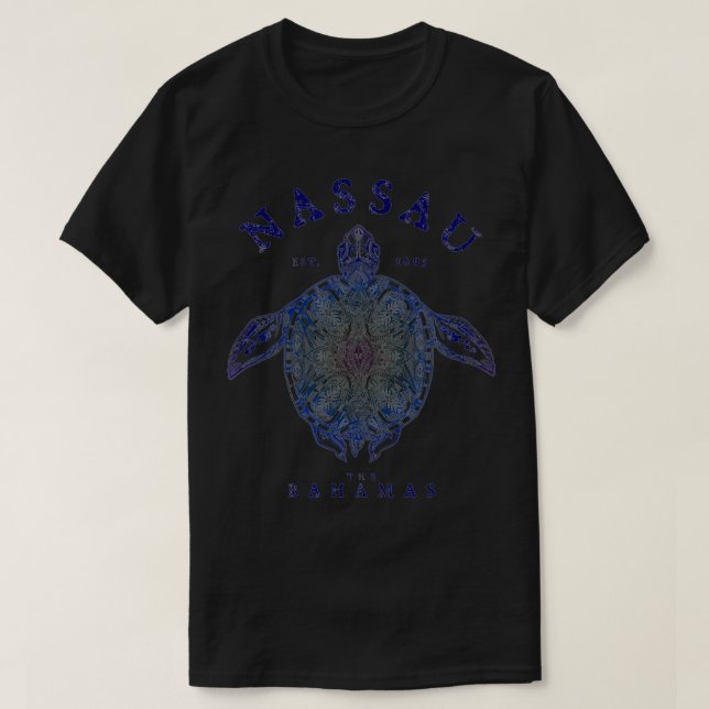 Nassau Bahamas Tortoise Turtle Tribal Diving Fishi T-Shirt (Design Front)