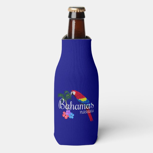 Nassau Bahamas Tropical Destination Bottle Cooler (Bottle Front)