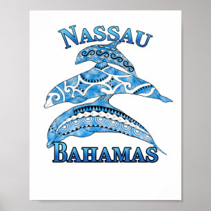 Nassau Bahamas Vacation Tribal Dolphins Poster