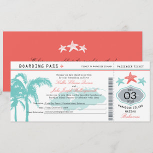Nassau Bahamas Wedding Boarding Pass Invitation