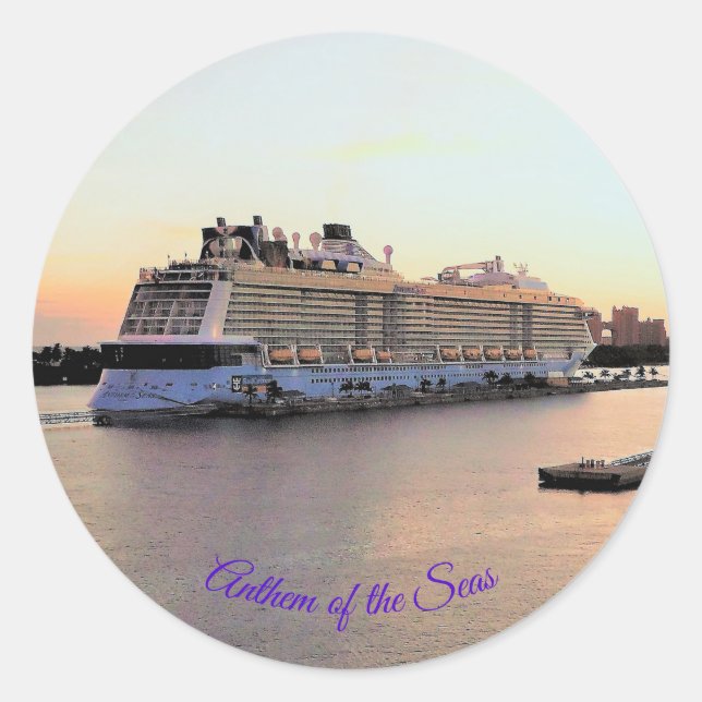 Nassau Harbour Daybreak with Cruise Ship Custom Classic Round Sticker (Front)