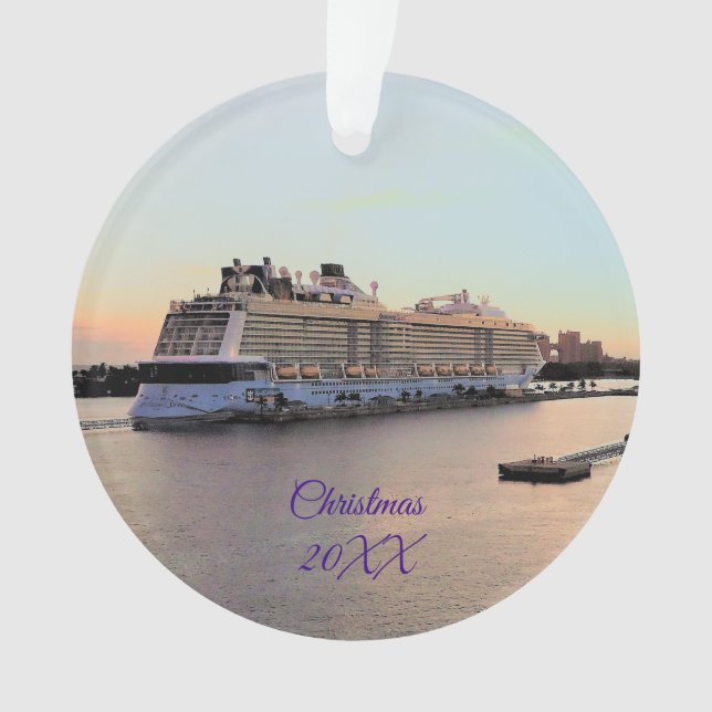 Nassau Harbour with Cruise Ship Dated Personalised Ornament (Front)