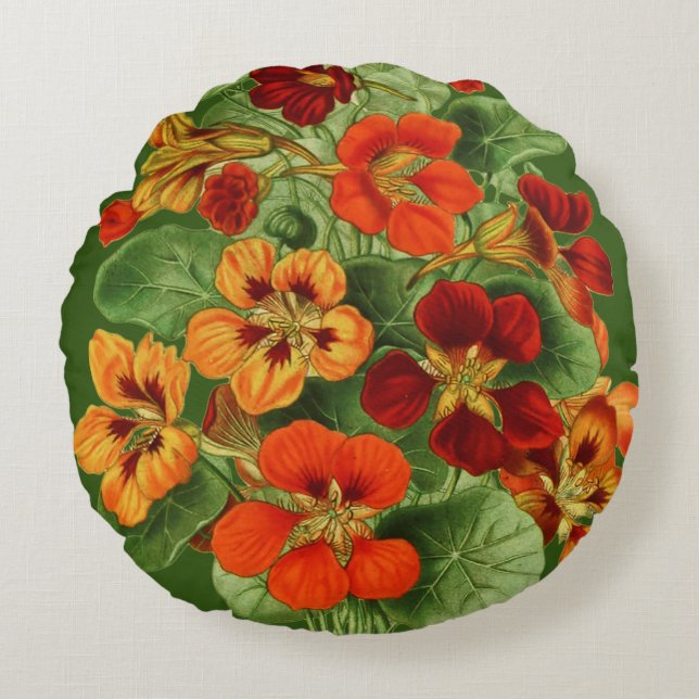 Nasturtium Flowers Round Cushion (Front)