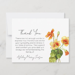 Nasturtium Funeral Thank You Card Bereavement