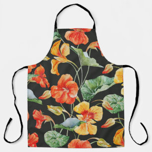 Nasturtium Orange: Watercolor Dark Pattern. Apron