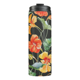 Nasturtium Orange: Watercolor Dark Pattern. Thermal Tumbler