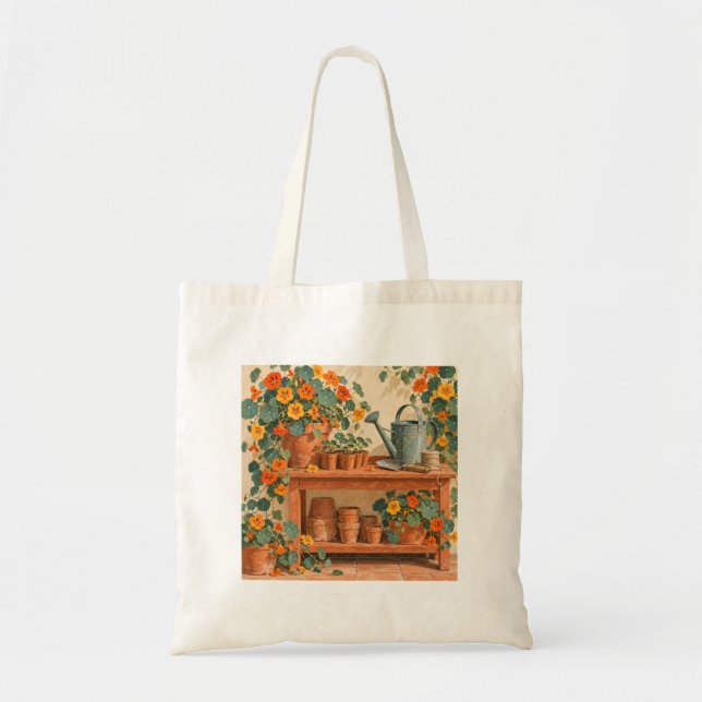 Nasturtium Potting Bench Canvas Tote Bag (Front)