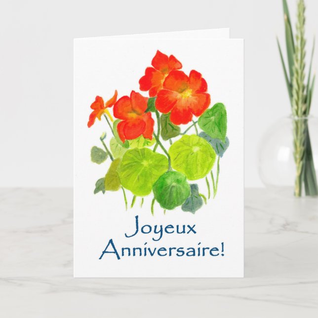 Nasturtiums Birthday Card - French Greeting (Front)