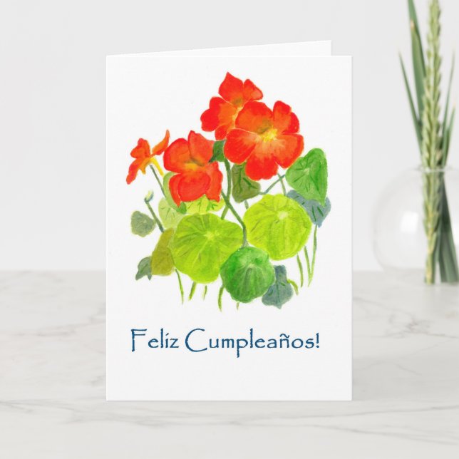Nasturtiums Birthday Card - Spanish Greeting (Front)