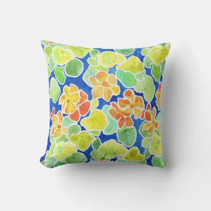 Nasturtiums Red Blue Green Floral Pattern Cushion