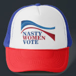 Nasty Women Vote American Flag Feminist Political Trucker Hat<br><div class="desc">This political feminist hat tells politicians that Nasty Women vote and we will be out there voting blue in the 2022 midterm election. Support women's rights and equality in this cap by voting with a Democrat straight party ticket.</div>