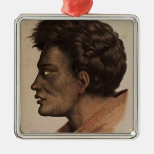 Natai, a Maori chief from Bream Bay, New Zealand Metal Tree Decoration
