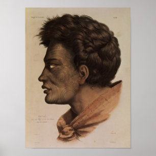 Natai, a Maori chief from Bream Bay, New Zealand Poster