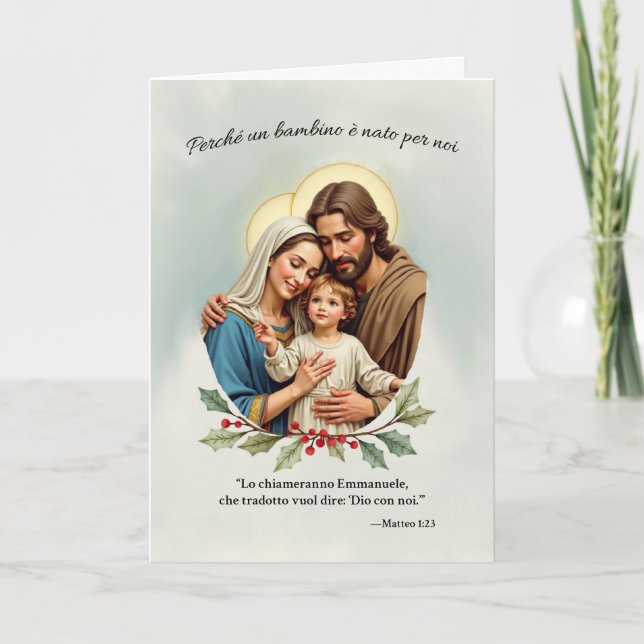 Natale Religioso Sacra Famiglia Dio con noi Card (Front)