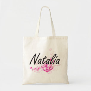 Natalia Artistic Name Design with Flowers Tote Bag