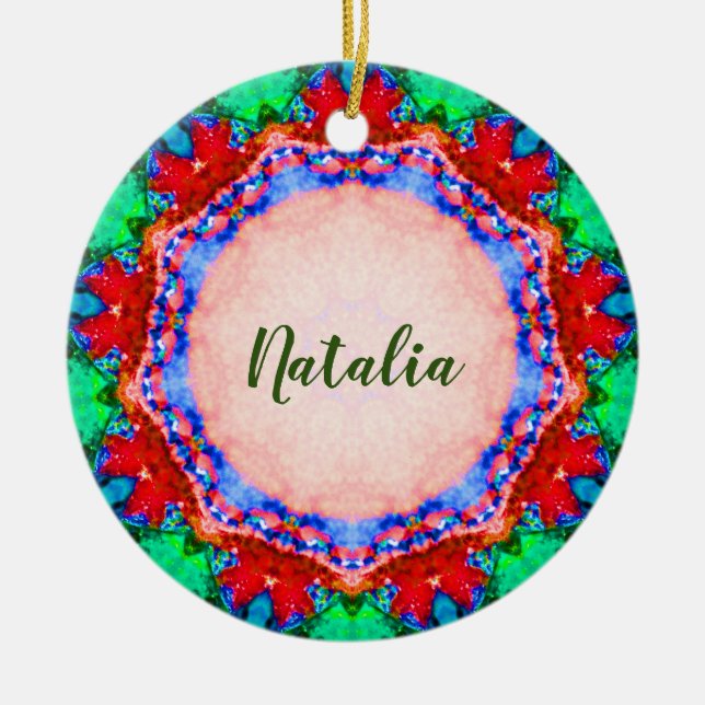 NATALIA Christmas Fractal Personalized  Ceramic Tree Decoration (Front)