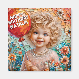 NATALIA~ Happy Birthday ~ Cute Girl Balloon ~  Magnet