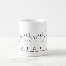 Mug featuring the name Natalia spelled out in the single letter amino acid code