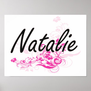 Natalie Artistic Name Design with Flowers Poster