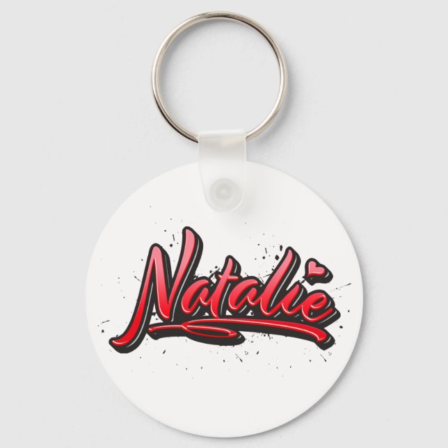 Natalie red Heart Graffiti Schlüsselanhänger Key Ring (Front)