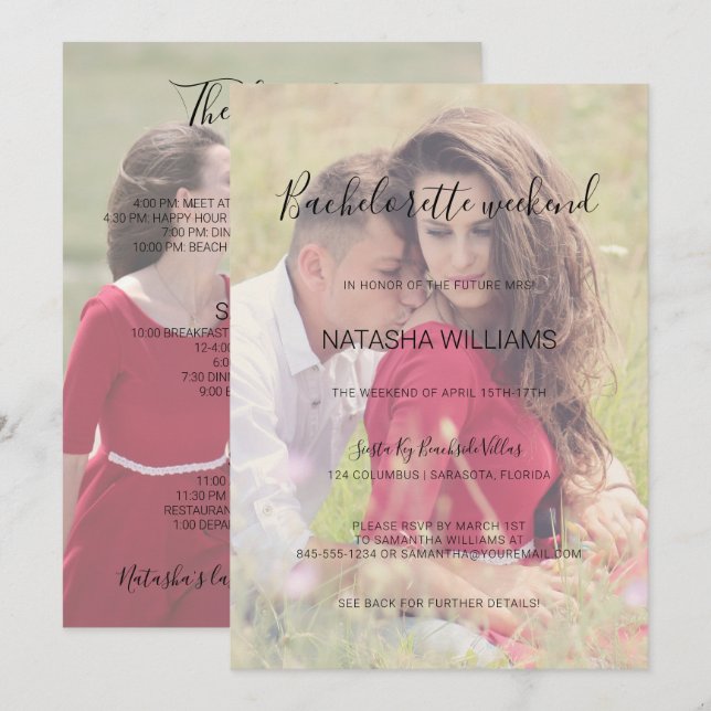 Natasha  2 Photo Bachelorette Weekend & Itinerary Invitation (Front/Back)