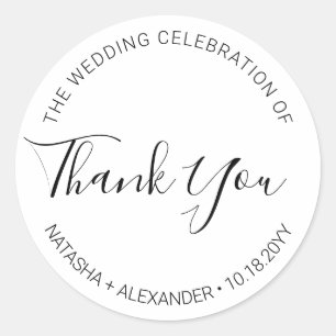 Natasha Handwritten Script Wedding Favour Thank Yo Classic Round Sticker