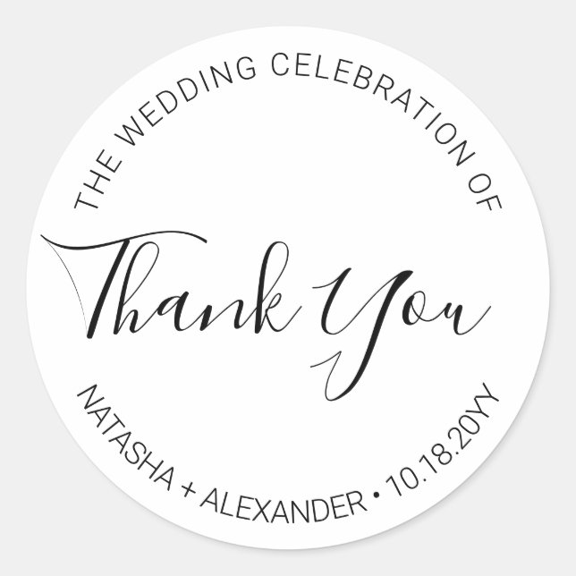 Natasha Handwritten Script Wedding Favour Thank Yo Classic Round Sticker (Front)