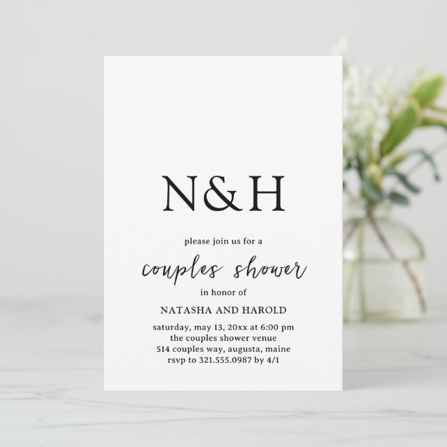 Natasha Monogram Modern Couples Shower Invitation (Standing Front)