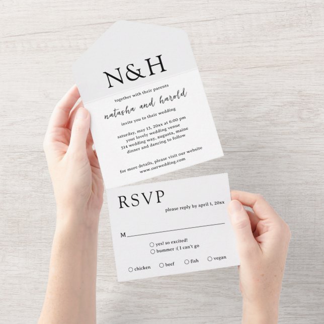 Natasha Monogram Modern Wedding All In One Invitation (Tearaway)