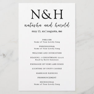 Natasha Monogram Modern Wedding Program Flyer