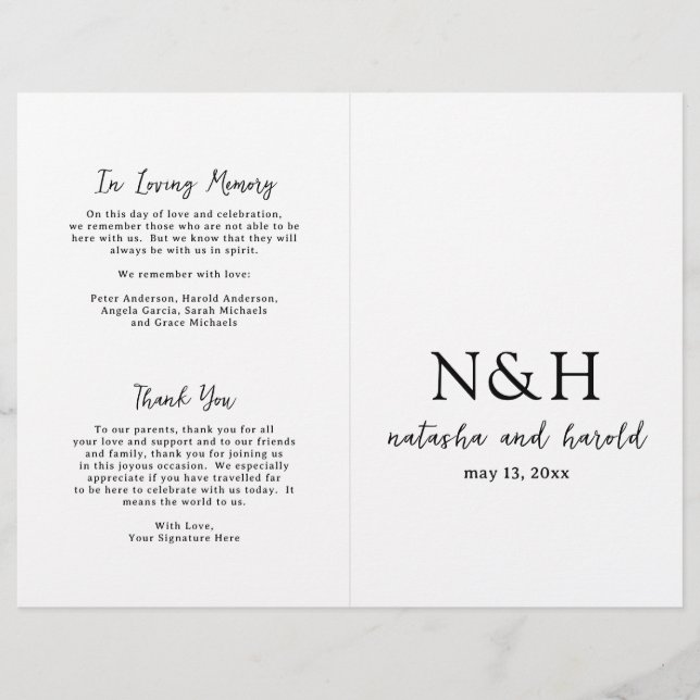 Natasha Monogram Modern Wedding Program Flyer (Front)