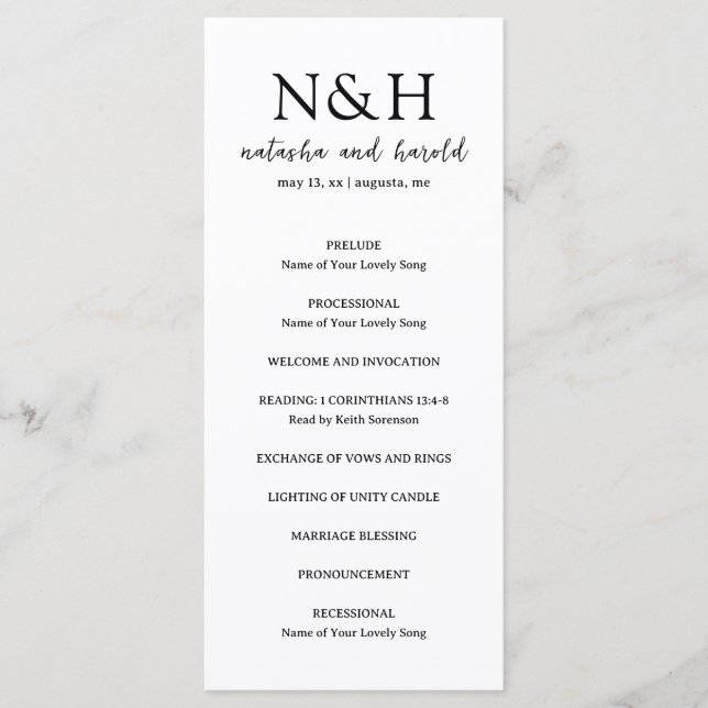 Natasha Monogram Modern Wedding Programme (Front)
