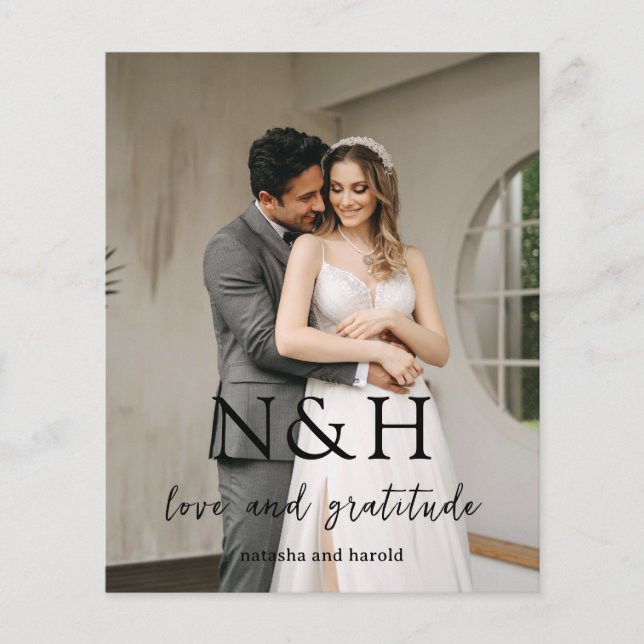 Natasha Monogram Modern Wedding Thank You Card (Front)