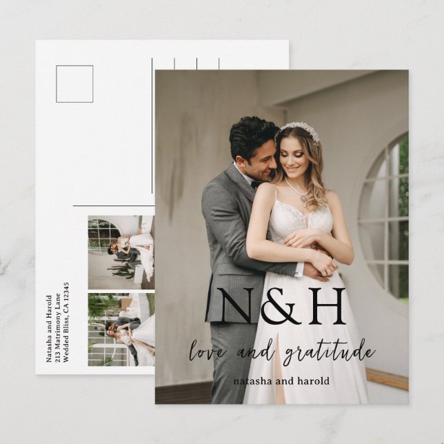 Natasha Monogram Modern Wedding Thank You Postcard (Front/Back)