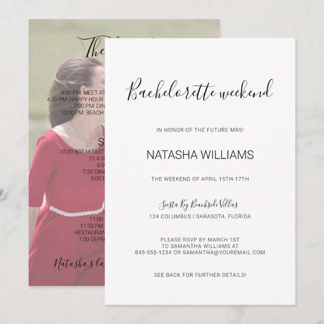 Natasha Photo Bachelorette Weekend with Itinerary Invitation (Front/Back)